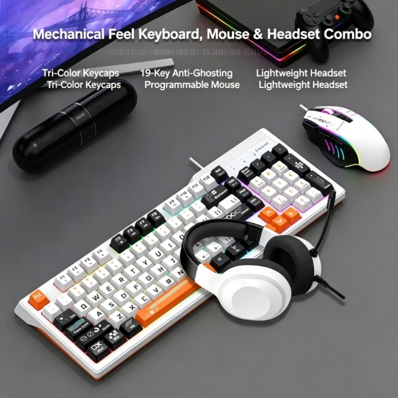 Gaming Keyboard And Mouse Set - ชุดคีย์บอร์ด เมาส์ และหูฟังเกมมิ่ง K8pro 3-in-1 แบบมีสาย