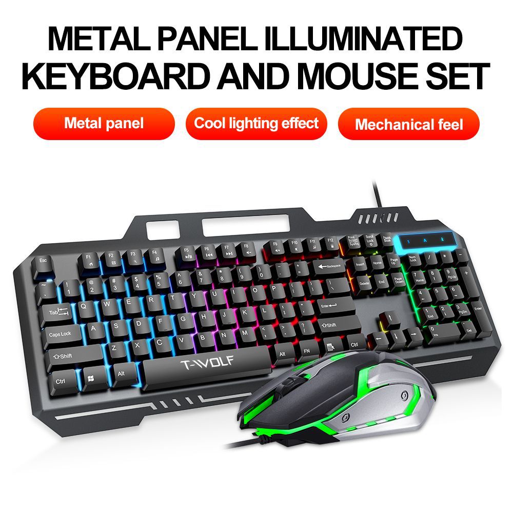 Gaming Keyboard And Mouse Set - T WOLF TF600 คีย์บอร์ดเกมแบบมีสาย 104 คีย์พร้อมเมาส์แบบมีสายสําหรับการเล่นเกม