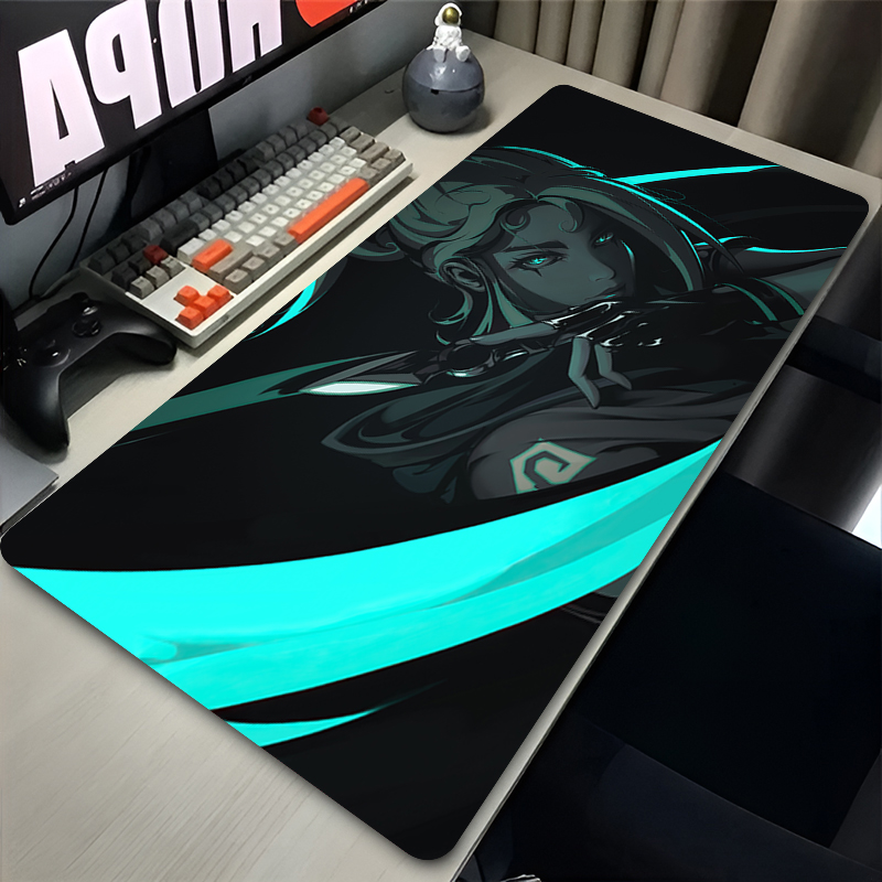 Gaming Keyboard Best - แผ่นรองเมาส์เกม Valorant Jett XXL อุปกรณ์เสริมสำหรับเล่นเกมสำนักงาน แผ่นรองคีย์บอร์ดสำหรับเกมเมอร์