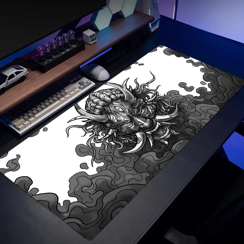 Gaming Keyboard And Mouse Set - แผ่นรองเมาส์ Oni Hannya ขนาดใหญ่ สำหรับตกแต่งสำนักงาน ตกแต่งโต๊ะเกมมิ่ง